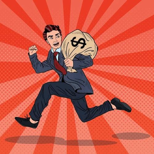 a guy running away with a bag of money