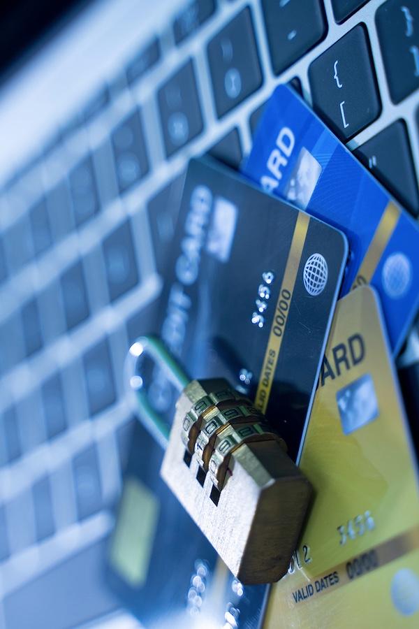 padlock and credit cards